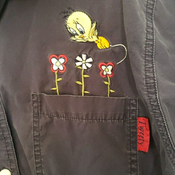 Vintage Looney Tunes Tweety Bird Embroidered Denim Button Up Shirt Size 14W/16W - Picture 2 of 8